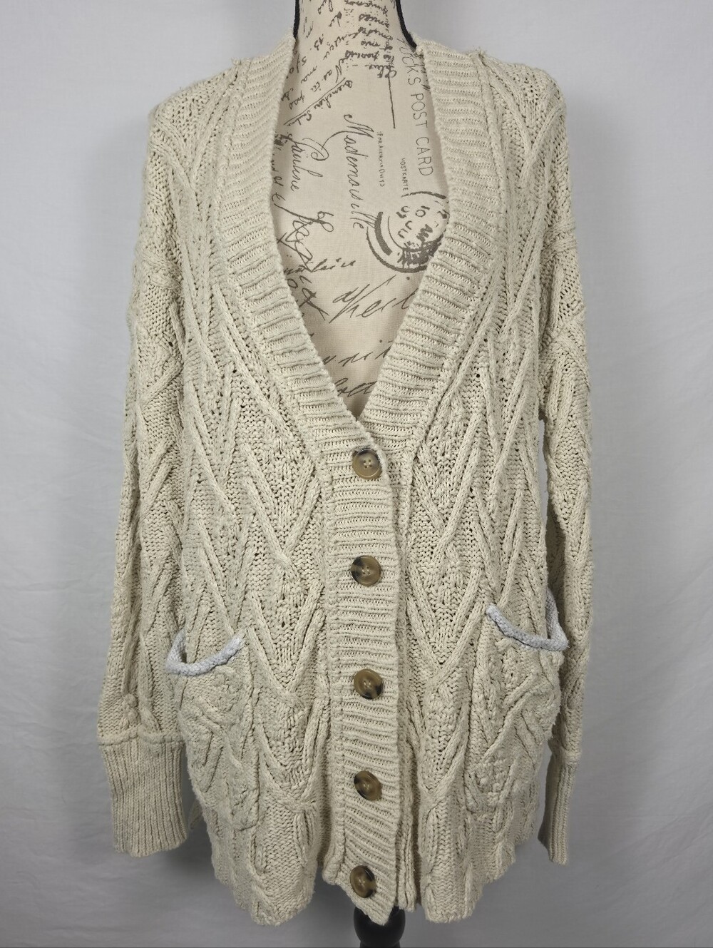 Free People Cable Cardigan Sweater Ivory Chunky Oversized Knit - Small